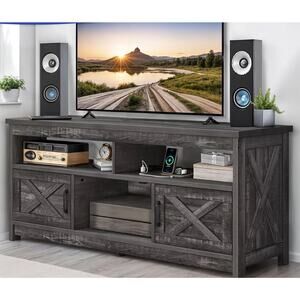 TV Stand Console For 65 Inch TVs With Shelves Power Outlets (See Damaged Photos)